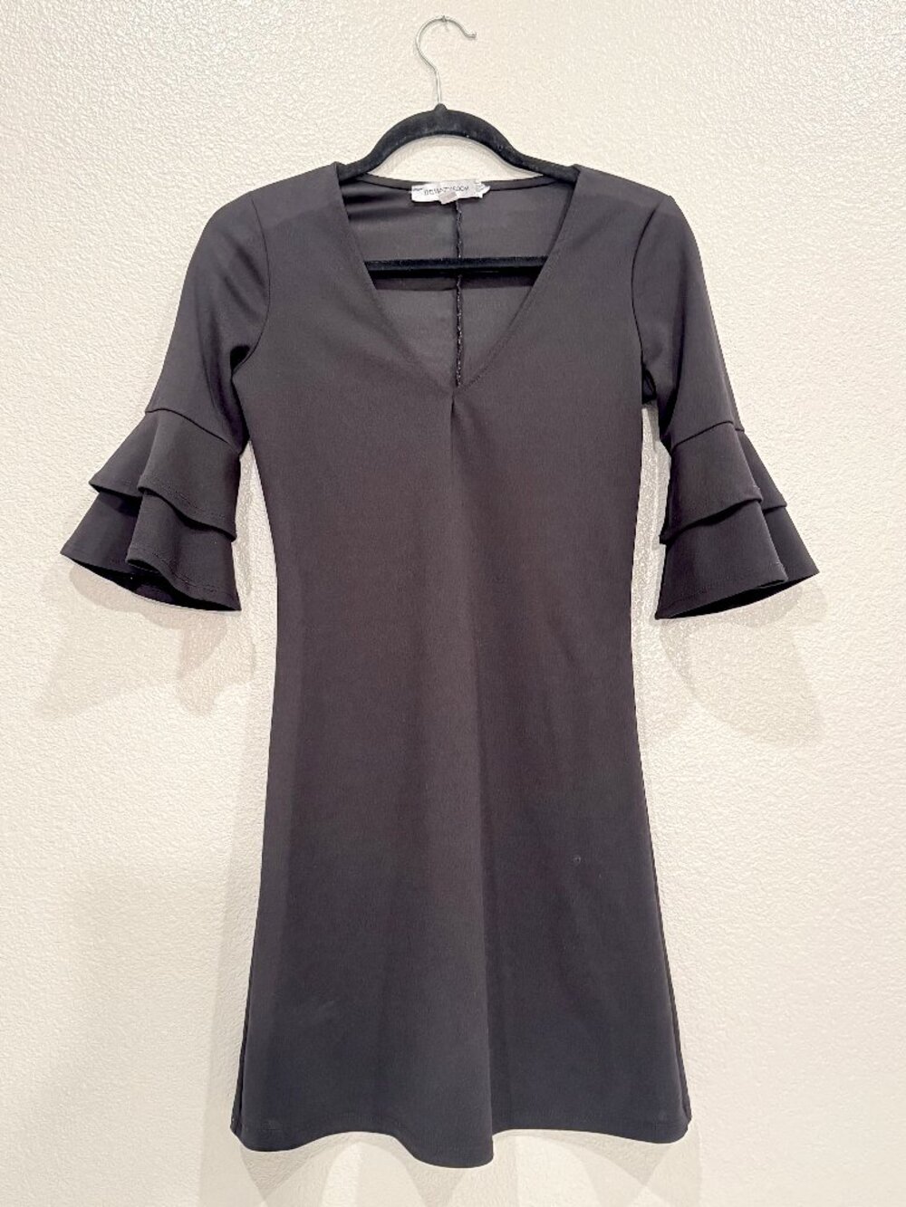 Black Mini Dress with 1/2 Length Flare Sleeves